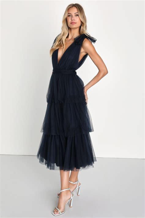 navy blue tulle tie dress.